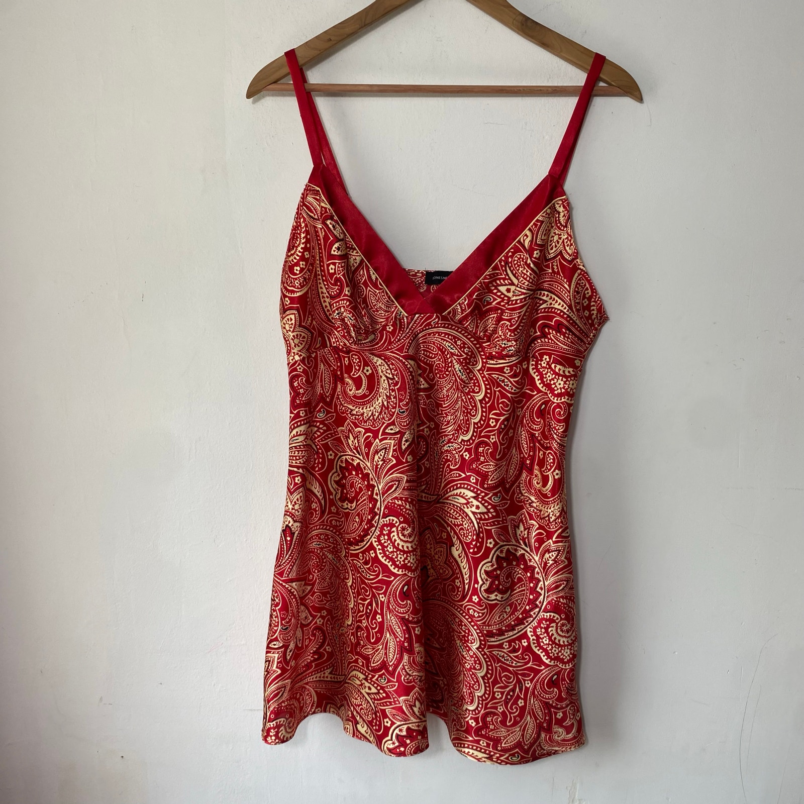Jones New York Red Cream Paisley Satin Y2k Sleep Dress Sz S Coquette Romantic